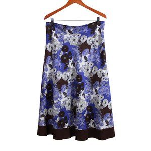 Precis Brown Blue Floral Print Linen Skirt